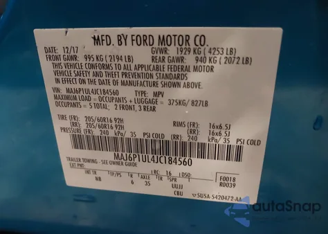 2018 Ford Ecosport Se из США, поврежденный, VIN MAJ6P1UL4JC184560